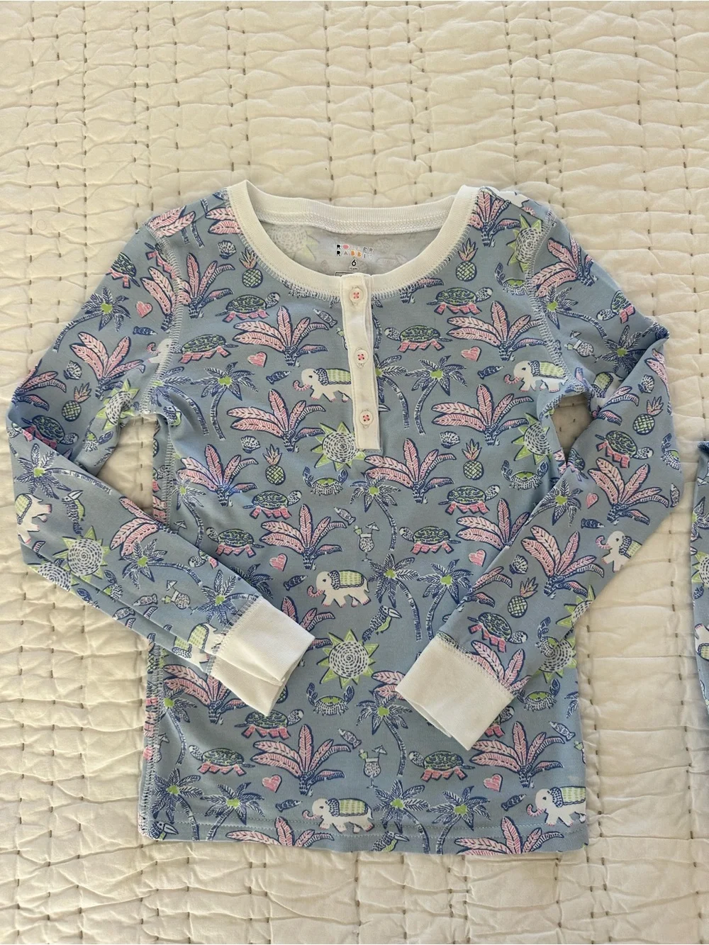 Girls Roller Rabbit Blue Floral Elephant Pajama Set - Long Sleeve
